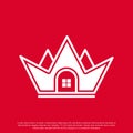 Crown and House for Real Estate or Home King Logo Design Vector Illustration. Royalty Free Stock Photo