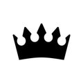 Crown icon. Black silhouette crown isolated on white background. Symbol kingdom for design prints. Leader attribute. Simple outlin