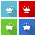 Crown icon set, flat design vector illustration in eps 10 for webdesign and mobile applications in four color options Royalty Free Stock Photo