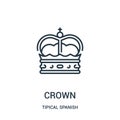 crown icon vector from tipical spanish collection. Thin line crown outline icon vector illustration. Linear symbol for use on web