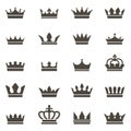 Crown icons. Queen king crowns luxury royal crowning princess tiara heraldic winner award jewel royalty monarch black Royalty Free Stock Photo