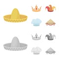 Crown, jester cap, cook, cone. Hats set collection icons in cartoon,monochrome style vector symbol stock illustration