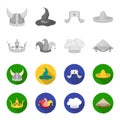 Crown, jester cap, cook, cone. Hats set collection icons in monochrome,flat style vector symbol stock illustration web.