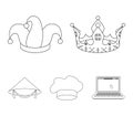 Crown, jester`s cap, cook, cone. Hats set collection icons in outline style vector symbol stock illustration web.