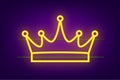 Crown of king isolated on white background. Neon royal icon. Vector stock illustration. Royalty Free Stock Photo