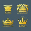 Crown king vintage premium golden badge heraldic ornament luxury kingdomsign vector illustration.