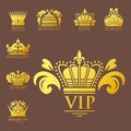 Crown king vintage premium golden badge heraldic ornament luxury kingdomsign vector illustration.