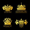 Crown king vintage premium golden badge heraldic ornament luxury kingdomsign vector illustration.