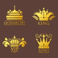 Crown king vintage premium golden badge heraldic ornament luxury kingdomsign vector illustration.