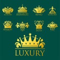 Crown king vintage premium golden badge heraldic ornament luxury kingdomsign vector illustration.