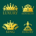 Crown king vintage premium golden badge heraldic ornament luxury kingdomsign vector illustration.