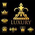 Crown king vintage premium golden badge heraldic ornament luxury kingdomsign vector illustration.