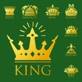 Crown king vintage premium golden badge heraldic ornament luxury kingdomsign vector illustration.