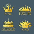 Crown king vintage premium golden badge heraldic ornament luxury kingdomsign vector illustration.