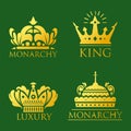 Crown king vintage premium golden badge heraldic ornament luxury kingdomsign vector illustration.