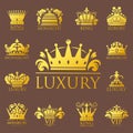 Crown king vintage premium golden badge heraldic ornament luxury kingdomsign vector illustration.