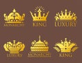 Crown king vintage premium golden badge heraldic ornament luxury vector illustration.