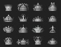 Crown king vintage premium silver badge heraldic ornament luxury kingdomsign vector illustration.
