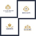 Crown king vintage premium white badge heraldic ornament luxury kingdom sign vector illustration.