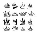 Crown logo graffiti icon. Black elements isolated on white background. Vector illustration.Queen royal princess.Black brush line.h