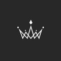 Crown logo monogram, mockup black and white royal symbol with jewels in the intersection thin line