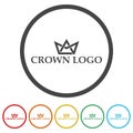 Crown logo template. Set icons in color circle buttons Royalty Free Stock Photo