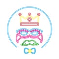 crown mask mustache bowtie neon label