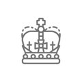 Crown, monarchy, royal power line icon.