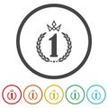 Crown Number One Laurel. Set icons in color circle buttons Royalty Free Stock Photo