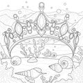 Crown in the ocean.Coloring book antistress for children and adults