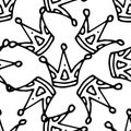 crown pattern. The seamless pattern of the bottom is hand-drawn in the style of a Crown doodle with an isolated black