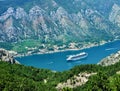 Cruise ships at tender in Kotor Bay Royalty Free Stock Photo