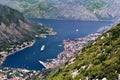 Cruise ships at tender in Kotor Bay Royalty Free Stock Photo