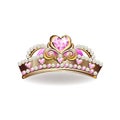 Crown of a princess with pearls and pink gemstones