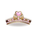 Crown of a princess with pearls and pink gemstones