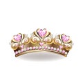 Crown of a princess with pearls and pink gemstones