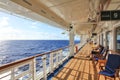 Crown Princess ship sails to Caribbean. View of open deck