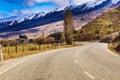 Crown range road asphalt highway in queenstown new zealand