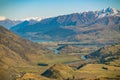 Crown Range Road Scenic Lookout, just outside of Queenstown, New Zealand, is a scenic spot on the high mountains Royalty Free Stock Photo