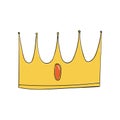 crown with red gem. A symbol of authority. Headpiece of the King. Icon denoting success and insignia. Gold crown