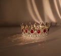 Crown with red gemstones. Ruby, garnet. Symbol of success