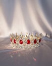 Crown with red stones, ruby, garnet.