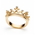 Meticulously Designed Gold Crown Ring On White Background
