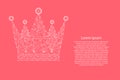 Crown Royal Imperial icon schematic from abstract futuristic polygonal white lines and dots on pink rose color coral background Royalty Free Stock Photo