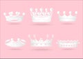 Crown Royal Queen White Paper Cut On Background Pink Pastel Vector