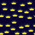 Crown seamless pattern on white background. Paper print design. Abstract retro vector illustration. Trendy textile, fabric,