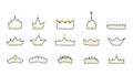 Crown set. Hand drawn king and queen, prince and princess head accessory, line drawing logo, emblem or badge template, doodle