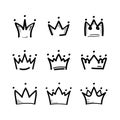 Crown set in sketch draw style. King crown icon. Vector