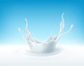 Crown splash of liquid cream. Realistic 3d render Splash of white liquid, flow of creamy texture, splash of milk. Vector