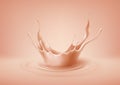 Crown splash of liquid foundation. Realistic 3d render of a splash of beige liquid, flow of foundation cream texture